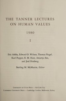 The Tanner Lectures on Human Values 1 cover image