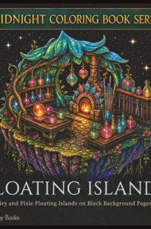 MIDNIGHT COLORING BOOK: FLOATING ISLANDS: Magical Fairy and Pixie Floating Islands on Black Background Pages for Adults cover image